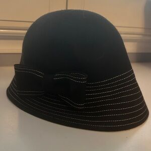 Kate Spade Black Cloche Hat with White Stitching